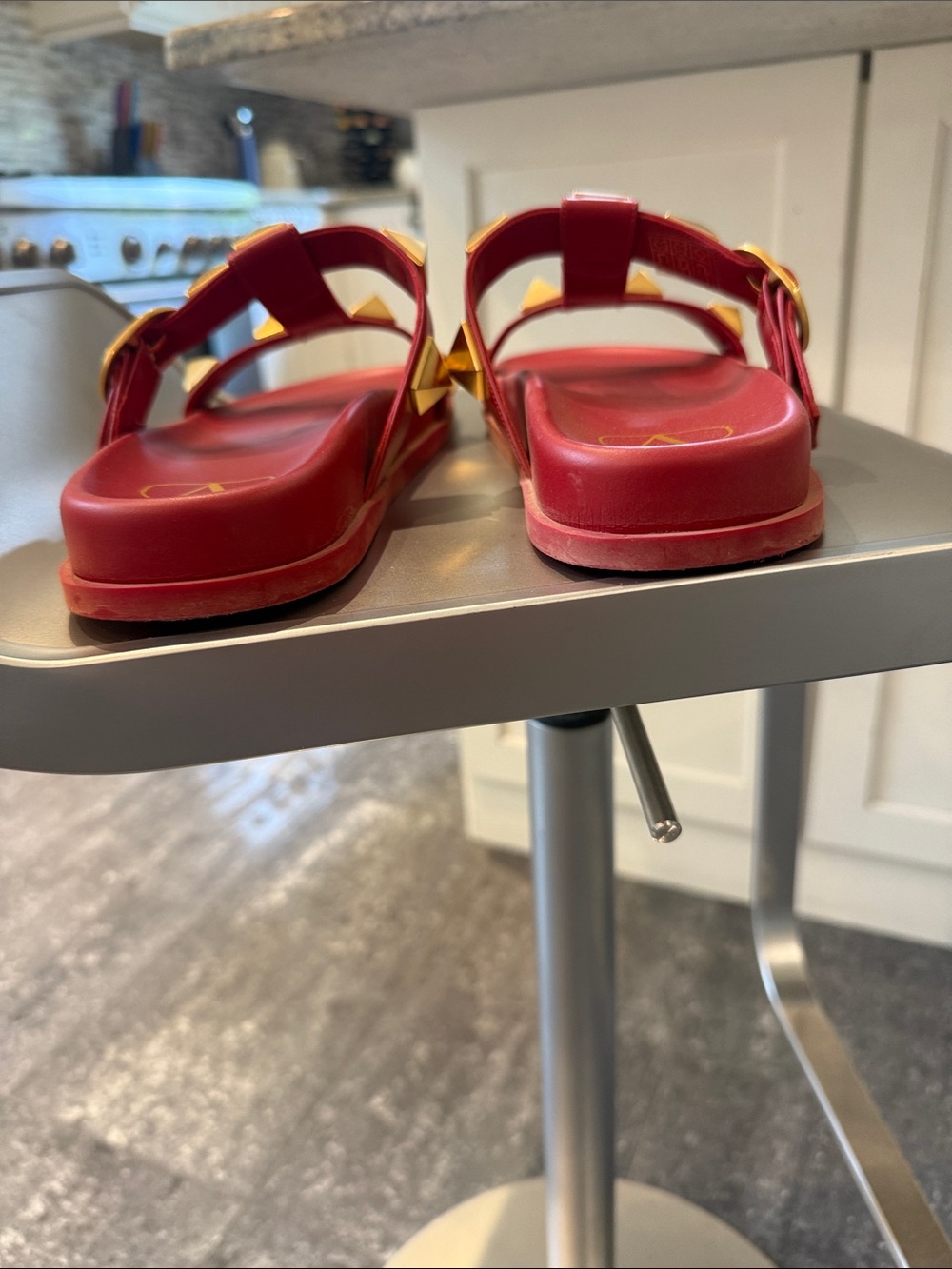 Valentino Rockstud Leather Roman Red Slide Sandals - Picture 9 of 12